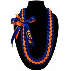 Custom Graduation | Class of 2026 | Orange and Royal Blue Ribbon Lei |